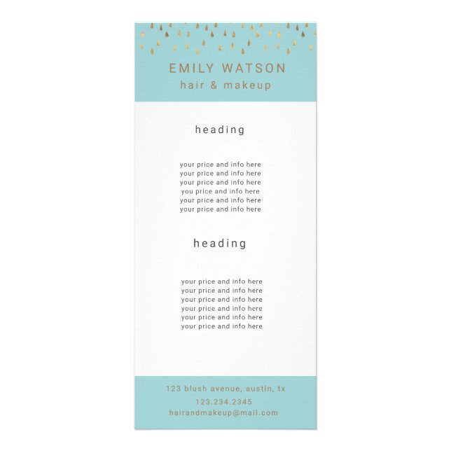 Carte Publicitaire Gold Rain Drops Faux Foil Trendy Price (Devant)