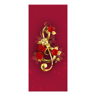 Carte Publicitaire Golden Treble Clef avec fleurs Roses