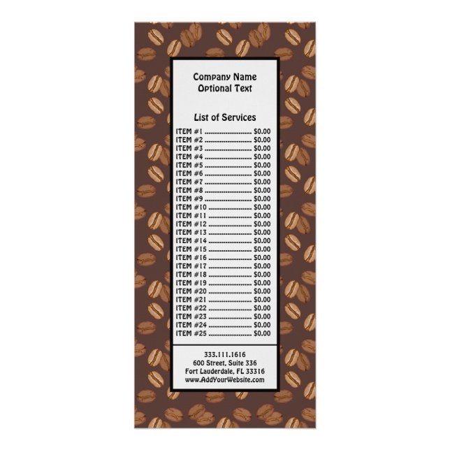 Carte Publicitaire Grains de Café Haricots Foncé Torréfaction Marron  (Devant)
