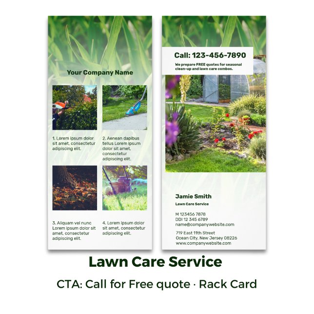 Carte Publicitaire Information sur les services d'entretien de pelous (Lawn Care Services Information Custom Image Rack Card)