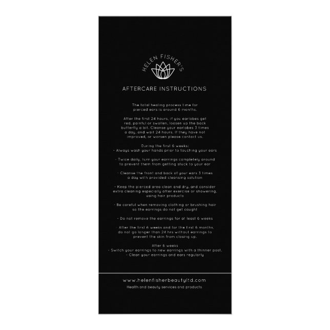 Carte Publicitaire Instructions de perçage de l'oreille après soins p (Devant)