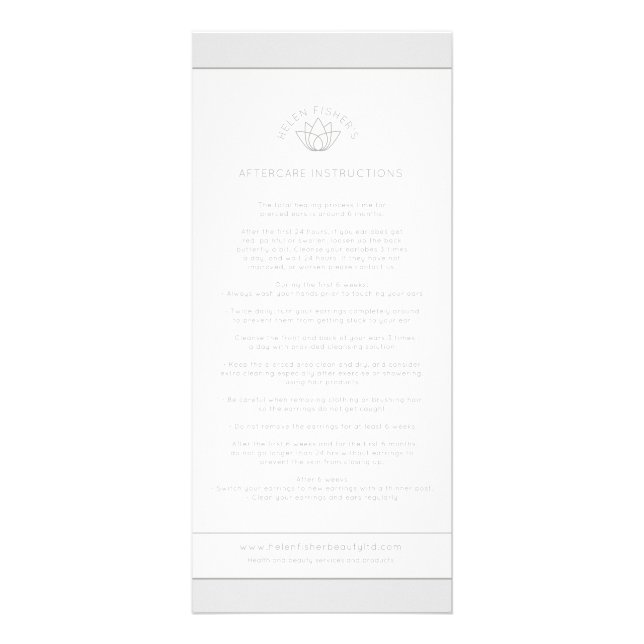 Carte Publicitaire Instructions de perçage des oreilles après soins (Devant)