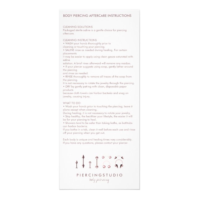 Carte Publicitaire Instructions de soins après perçage de bijoux en a (Devant)