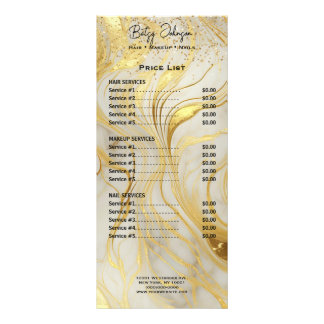 Carte Publicitaire Ivory Marble & Gold Glitter Rack Card Price List