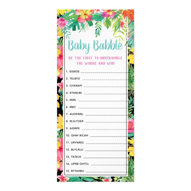 Carte Publicitaire Jeu de Baby shower Word Scramble, 25 Pack (Devant)