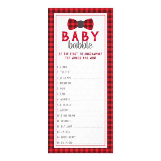 Carte Publicitaire Jeu de Baby shower Word Scramble, Buffalo (Devant)