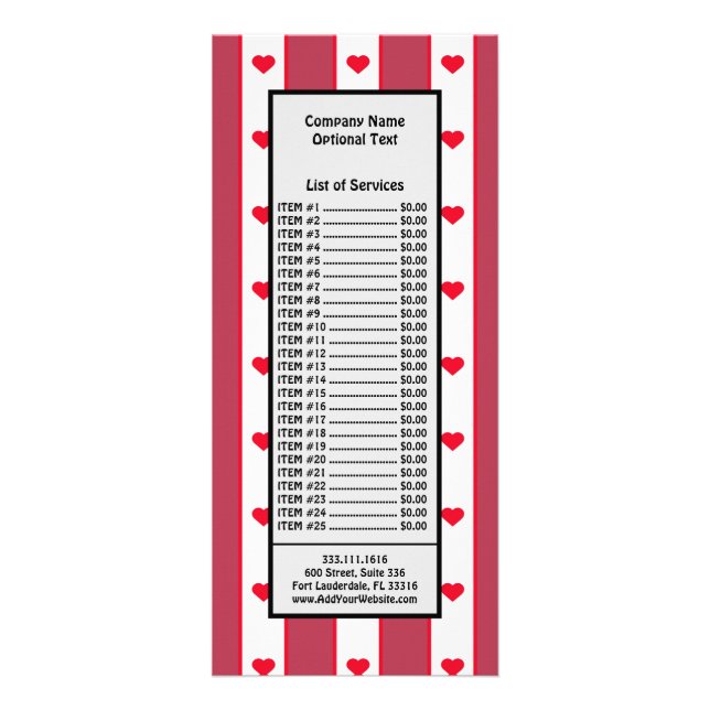Carte Publicitaire Jolis cœurs rouges Saint-Valentin Lignes blanches  (Devant)