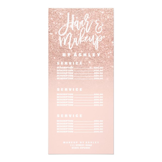 Carte Publicitaire La typographie de maquillage de cheveux blush rose (Devant)