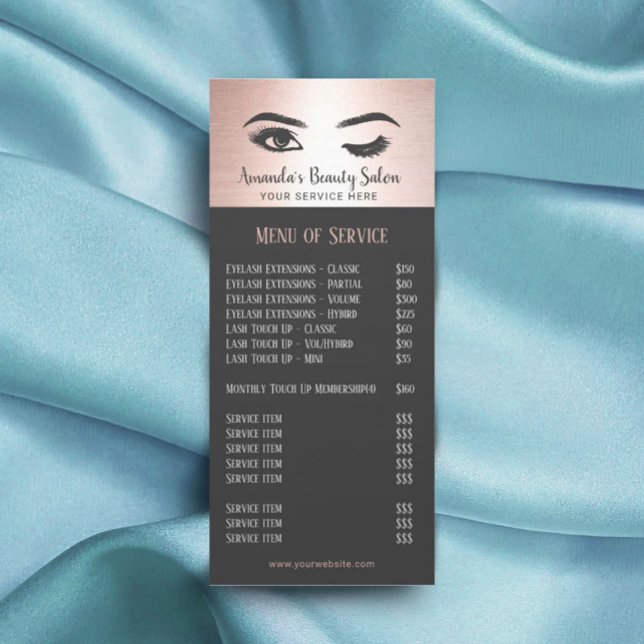 Carte Publicitaire Lashes Eyelash Beauté Salon Rose Gold Prix (Créateur téléchargé)