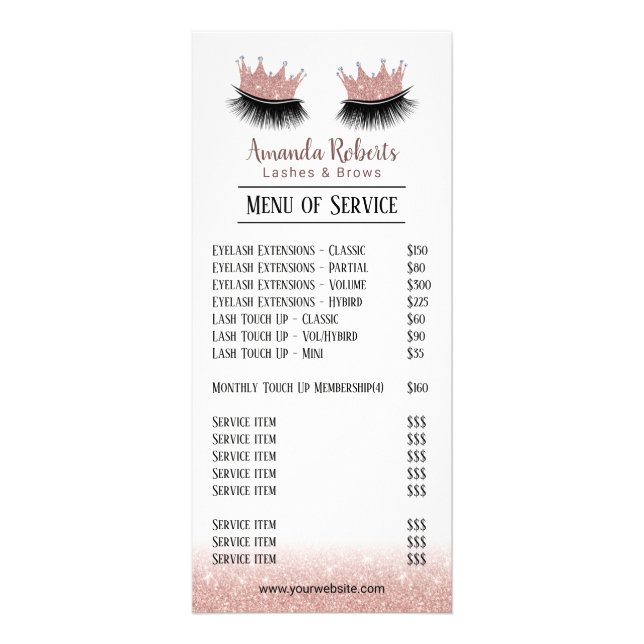 Carte Publicitaire Lashes Maquillage Artiste Couronne Eyelash Tarifs (Devant)