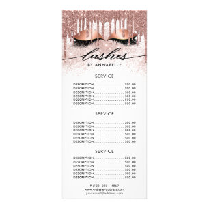 Carte Publicitaire Lashes Moderne Rose Gold Prix Liste Rack