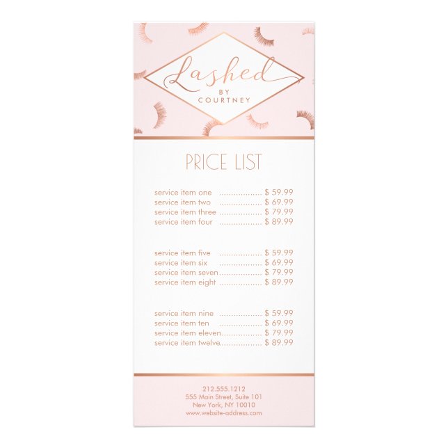 Carte Publicitaire Lashes texte Motif rose/Rose or (Devant)