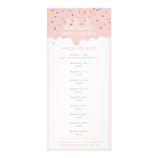 Carte Publicitaire LISTE DES PRIX boulangerie gâteau glaçage goutte à