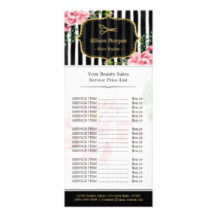 Carte Publicitaire Listes des prix florales de rose de salon de
