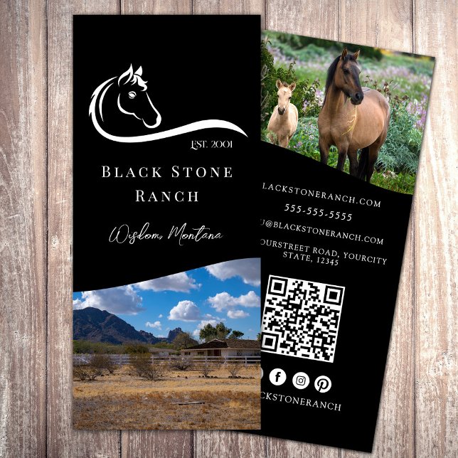 Carte Publicitaire Logo du ranch pour chevaux Adresse de marque éques (Horse ranch logo equestrian branding address rack card)