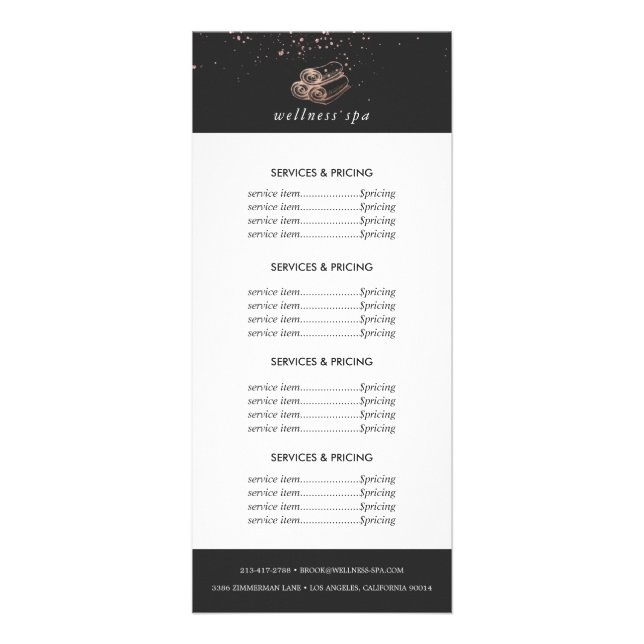 Carte Publicitaire Logo du Spa Rose Gold | Tarifs des services (Devant)