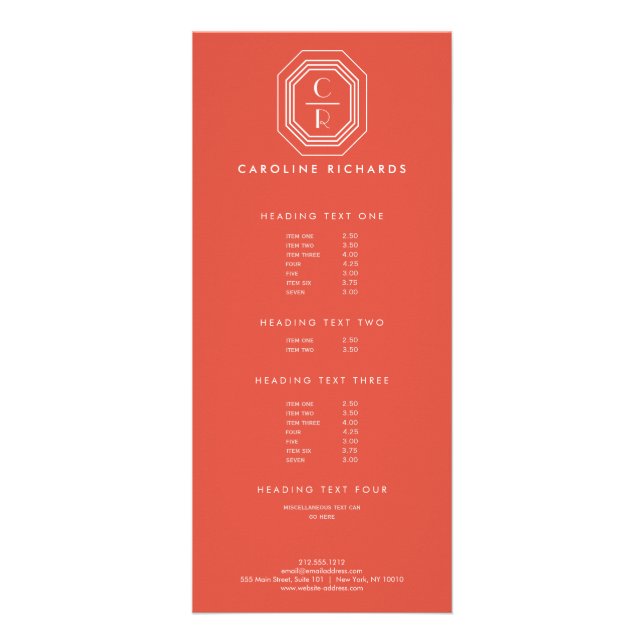 Carte Publicitaire Logo Monogramme Art Déco sur Coral (Devant)