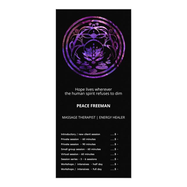 Carte Publicitaire Lotus Sérénité | Conception de Mandala Violet (Devant)
