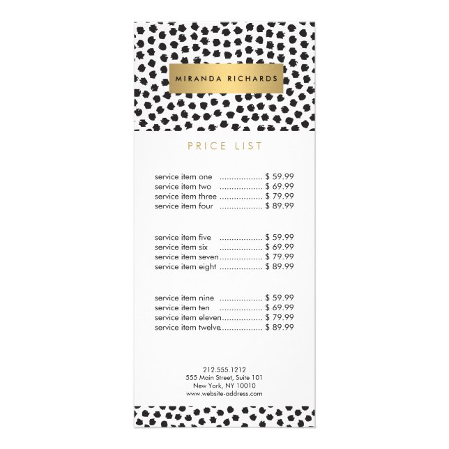 Carte Publicitaire Luxe Black Confetti Dots II avec barre dorée (Devant)