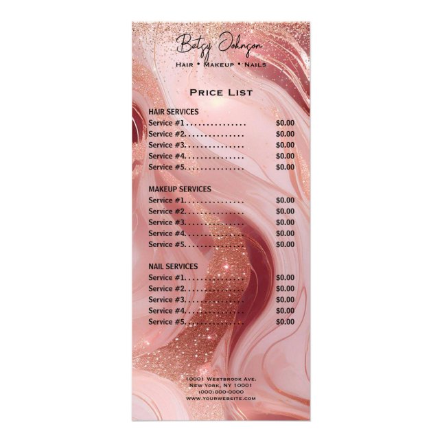 Carte Publicitaire Luxury Rose Gold Glitter Rack Card Price List (Devant)