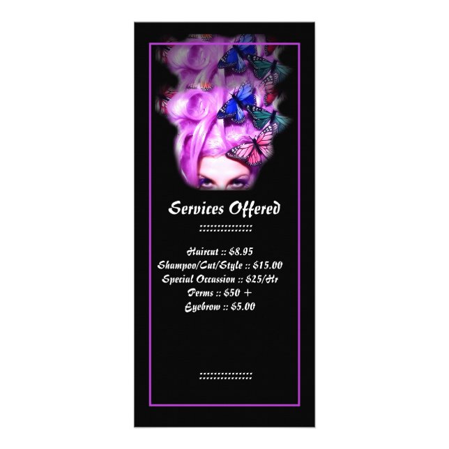 Carte Publicitaire Madame pourpre Services Rack Card 2 de papillon de (Devant)