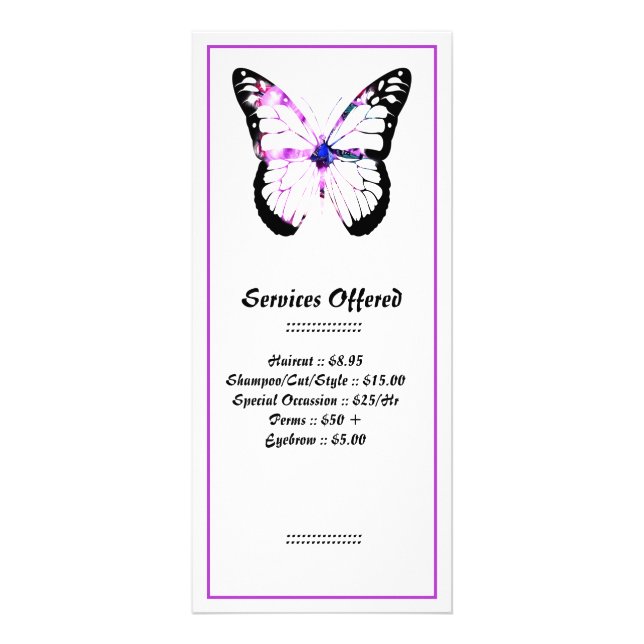 Carte Publicitaire Madame pourpre Services Rack Card 3 de papillon de (Devant)