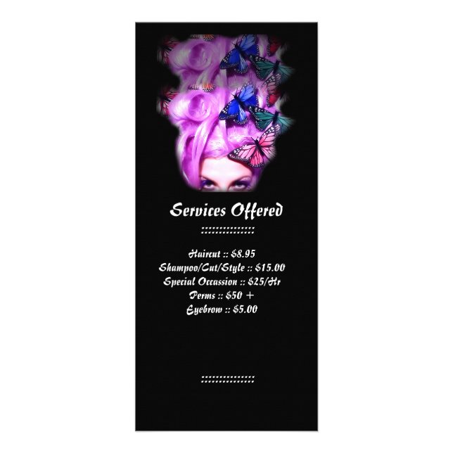 Carte Publicitaire Madame pourpre Services Rack Card de papillon de (Devant)