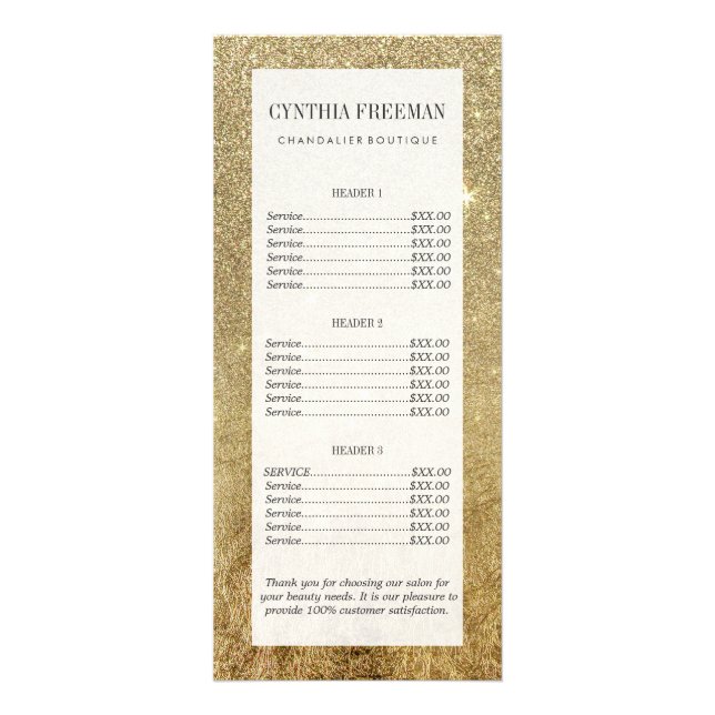 Carte Publicitaire Maille fascinante Girly de feuille d'or et de (Devant)