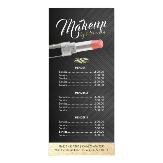Carte Publicitaire Makeup Stylist Beauty Salon Price List Lipstick (Devant)
