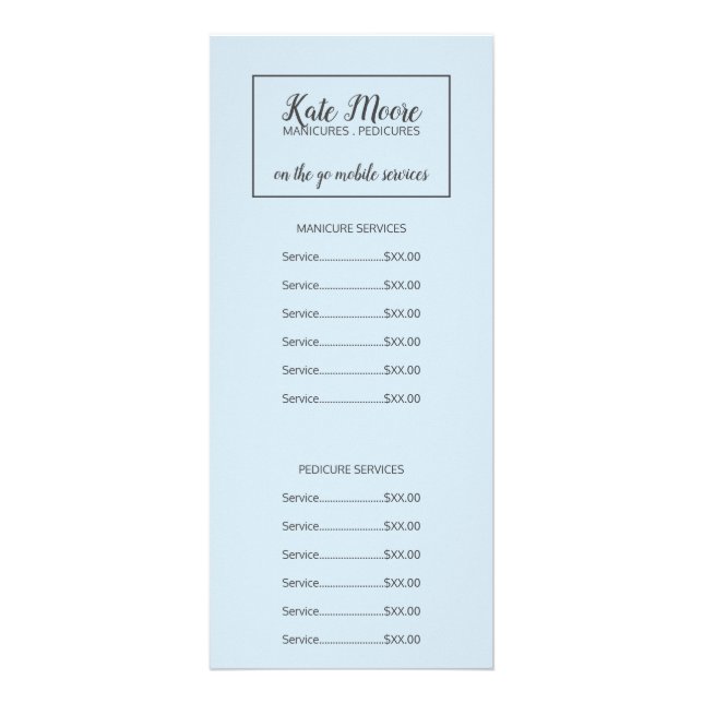 Carte Publicitaire Manucure Pédicure Services de Salon de Manucure (Devant)