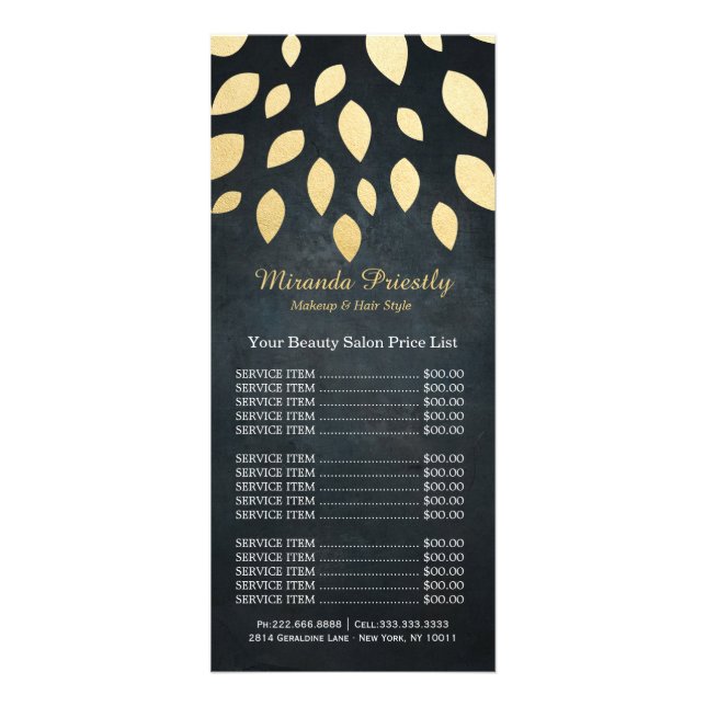 Carte Publicitaire Maquillage Salon de beauté Black & Gold Feuilles T (Devant)