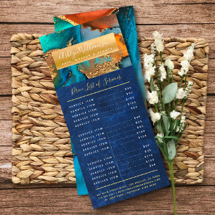 Carte Publicitaire Marble watercolor turquoise gold beauty salon navy