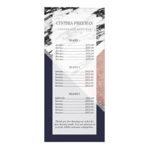 Carte Publicitaire Marbre Rose Gold Marine Triangle bleu Géométriqu