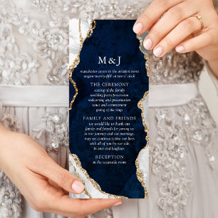 Carte Publicitaire Marine Marble, White & Gold Agate Wedding Programm