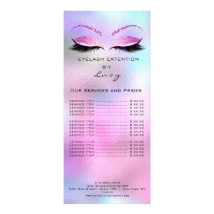 Carte Publicitaire Marque Liste des prix Extension Lashes rose Bleu
