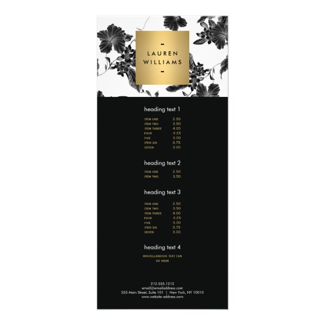 Carte Publicitaire Modèle vintage de floraison noire (Devant)