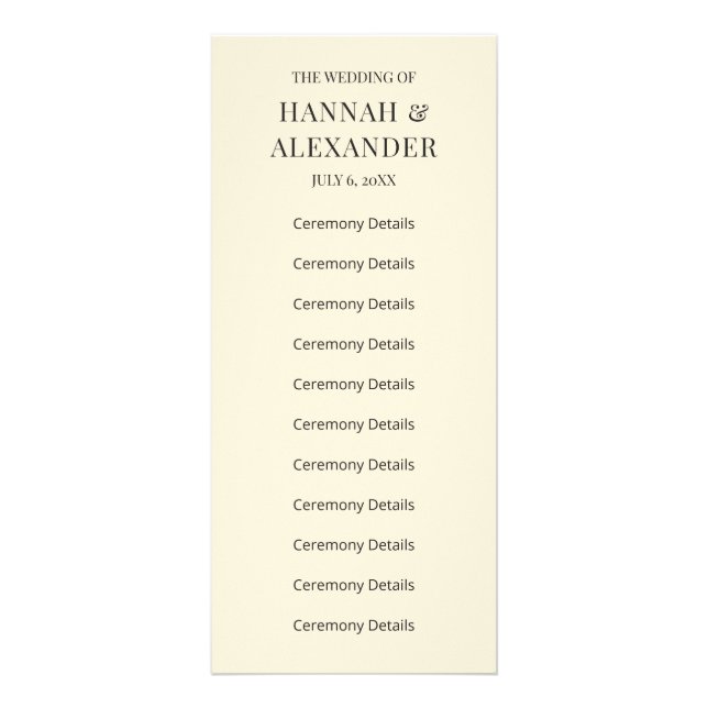 Carte Publicitaire Modern Minimal Wedding Program (Devant)