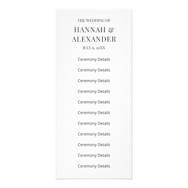 Carte Publicitaire Modern Minimal Wedding Program (Devant)