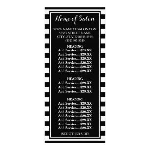 Carte Publicitaire Moderne Black White Stripes Beauté Salon Tarifs