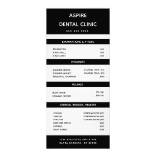 Carte Publicitaire Moderne Dentiste Orthodontiste Liste des prix Noir