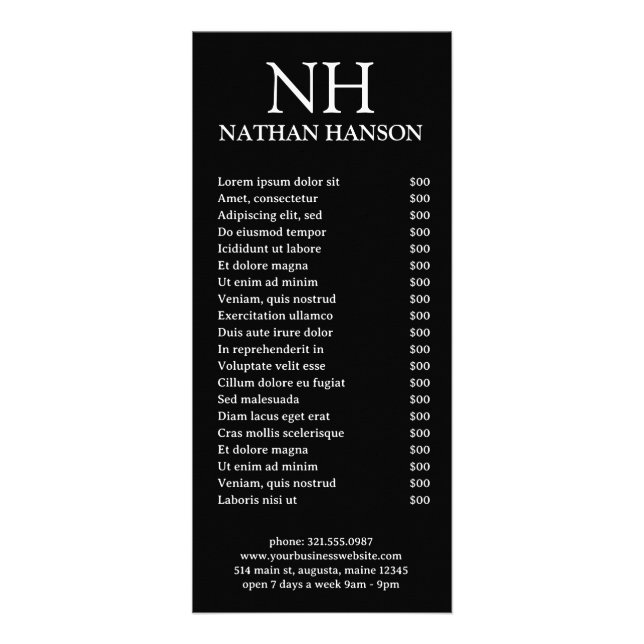 Carte Publicitaire Monogramme noir simple moderne (Devant)