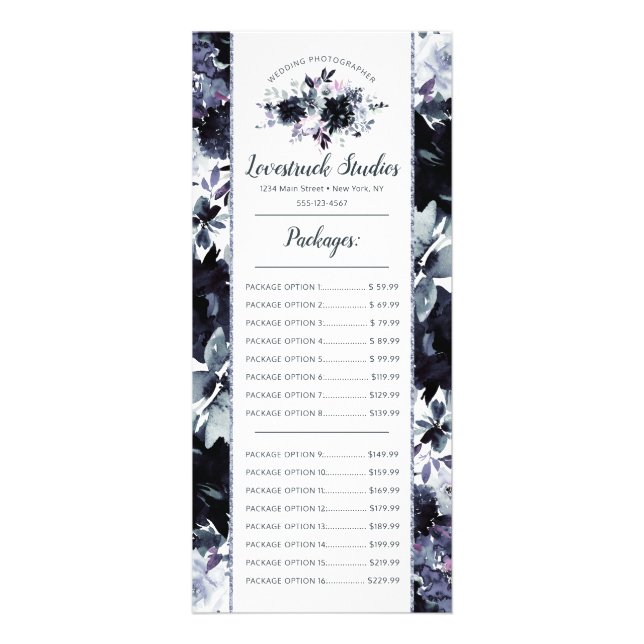 Carte Publicitaire Nocturne Floral Aquarelle Marine Prix Personnalisé (Devant)