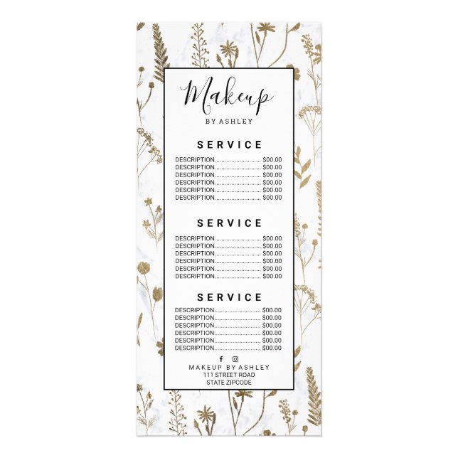 Carte Publicitaire Or dessiné à la main joli fleurs séchées marbre (Devant)