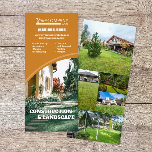 Carte Publicitaire Orange Rouille, Design Courbé Arrondi Moderne, Pho (rust orange vertical rack card, vertical brochure with rounded photo shapes, brownish yellow)