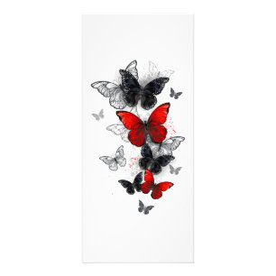 Carte Publicitaire Papillons Morpho Noirs et Rouges en Vol