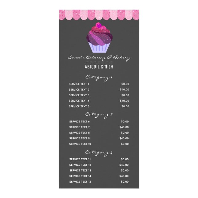 Carte Publicitaire Parties scintillant Cupcake Services personnalisés (Devant)