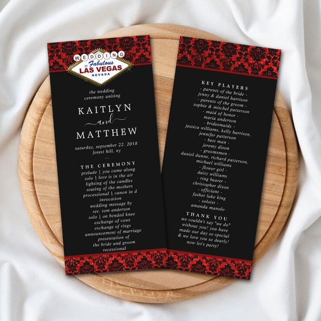 Carte Publicitaire Parties scintillant Damask Las Vegas Wedding Progr (Créateur téléchargé)