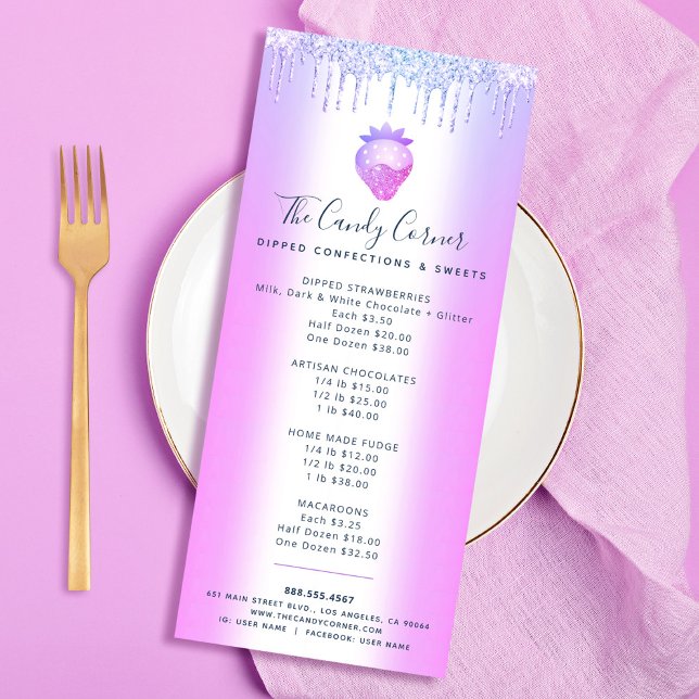 Carte Publicitaire Parties scintillant pourpre Sucres fraise Dessert  (Créateur téléchargé)