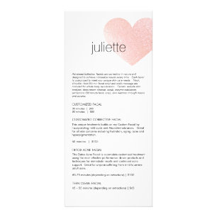 Carte Publicitaire Parties scintillant rose Coeur Esthétique Service 