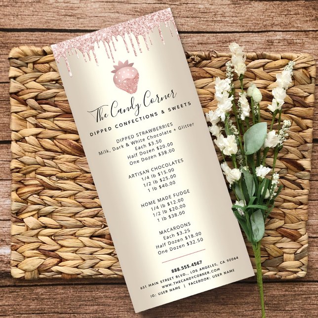 Carte Publicitaire Parties scintillant roses Lavettes de fraise Desse (Créateur téléchargé)